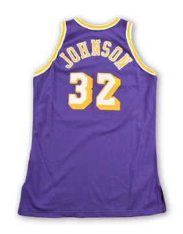1995-96 Magic Johnson Signed & Game Worn Los Angeles Lakers Road Jersey (DC Sports)